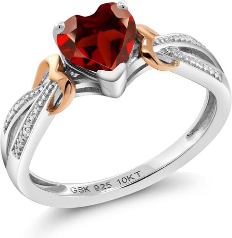 Gem Stone King 925 Sterling Silver and 10K Rose Gold Customized and Personalized 6MM Heart Shape Gemstone Birthstone and Diamond Engagement Ring For Women in Saudi Arabia
