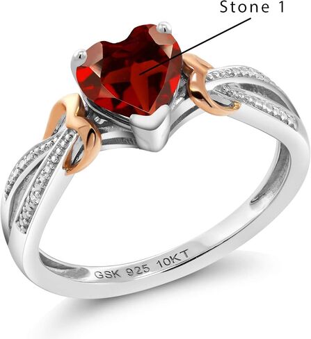 Gem Stone King 925 Sterling Silver and 10K Rose Gold Customized and Personalized 6MM Heart Shape Gemstone Birthstone and Diamond Engagement Ring For Women in Saudi Arabia