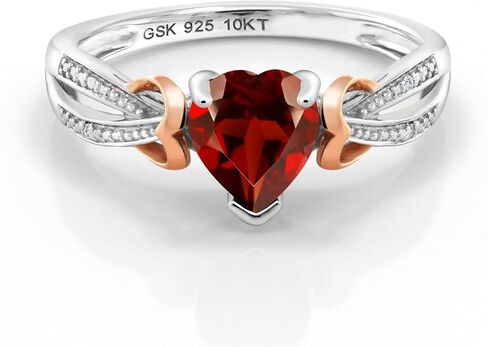 Gem Stone King 925 Sterling Silver and 10K Rose Gold Customized and Personalized 6MM Heart Shape Gemstone Birthstone and Diamond Engagement Ring For Women in Saudi Arabia