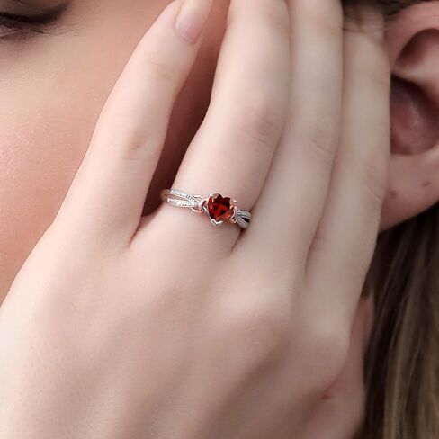 Gem Stone King 925 Sterling Silver and 10K Rose Gold Customized and Personalized 6MM Heart Shape Gemstone Birthstone and Diamond Engagement Ring For Women in Saudi Arabia