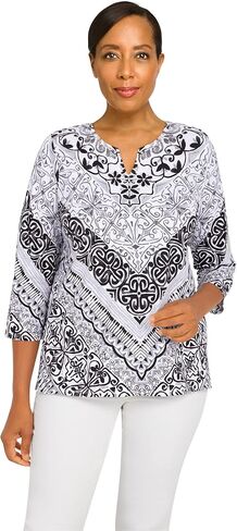 قميص Alfred Dunner النسائي ذو الرقبة المقسمة والشيفرون in Kuwait