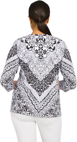 قميص Alfred Dunner النسائي ذو الرقبة المقسمة والشيفرون in Kuwait