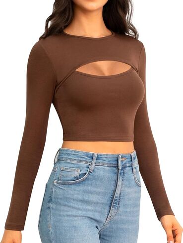 CLOZOZ قطع علوية للنساء كم طويل المحاصيل الأعلى مثير Crewneck القمم سليم المجهزة تي شيرت الخروج بلايز للنساء in Kuwait