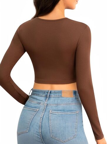CLOZOZ قطع علوية للنساء كم طويل المحاصيل الأعلى مثير Crewneck القمم سليم المجهزة تي شيرت الخروج بلايز للنساء in Kuwait