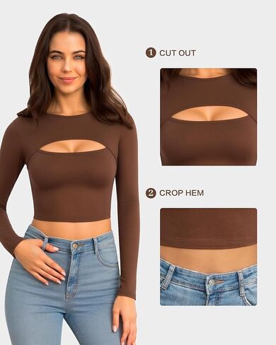 CLOZOZ قطع علوية للنساء كم طويل المحاصيل الأعلى مثير Crewneck القمم سليم المجهزة تي شيرت الخروج بلايز للنساء in Kuwait