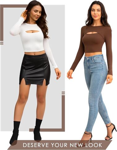 CLOZOZ قطع علوية للنساء كم طويل المحاصيل الأعلى مثير Crewneck القمم سليم المجهزة تي شيرت الخروج بلايز للنساء in Kuwait