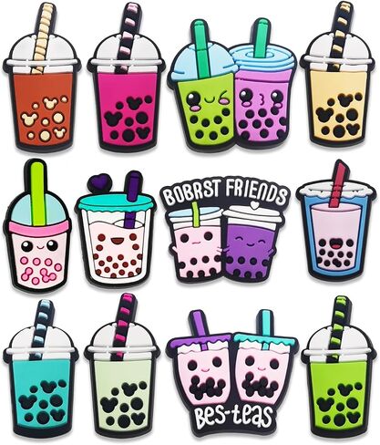 12PCS Jesus Valentine's Food Candy Concha Coffee Boba Tea Shoe charms for Croc Bubble Slides Sandals Clog, Cute Shoes Decorations for Girls Boys Women Kids in Saudi Arabia