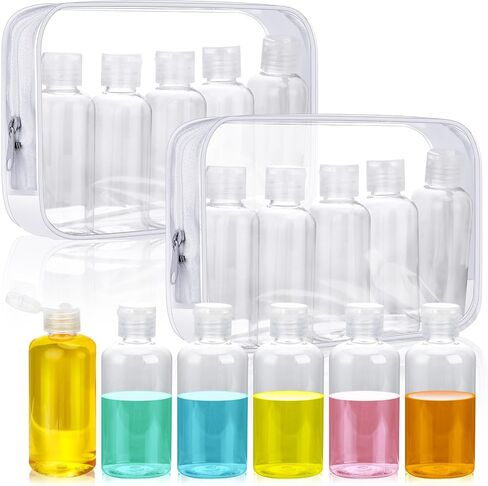 10 Pcs 3.4 Oz/100ml Travel Bottles for Toiletries Travel Size Container with Flip Cap and 2 Pcs Empty Zipper Pouches Clear Leak Proof Plastic Toiletries Bottles for Travel Shampoo Conditioner in Saudi Arabia