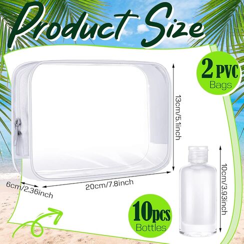 10 Pcs 3.4 Oz/100ml Travel Bottles for Toiletries Travel Size Container with Flip Cap and 2 Pcs Empty Zipper Pouches Clear Leak Proof Plastic Toiletries Bottles for Travel Shampoo Conditioner in Saudi Arabia