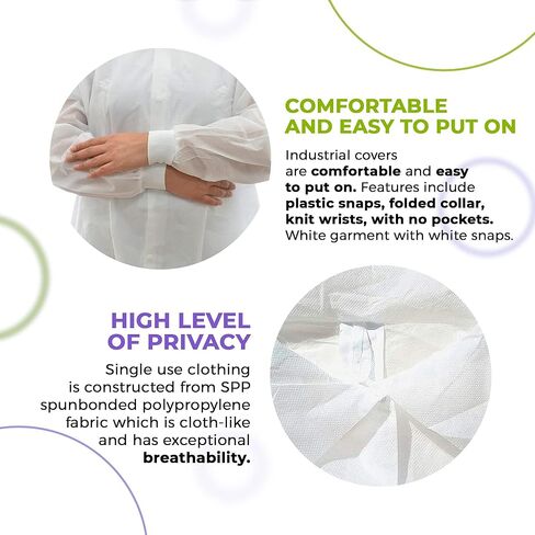 ايه ام زي ميديكال سبلاي معاطف مختبر للاستعمال مرة واحدة. عبوة من 10 فساتين بيضاء للبالغين. مقاس XL من البولي بروبيلين 50 غرام/متر مربع. معاطف من قماش اس بي بي غير معقمة مع ياقة مطوية ومعصم محبوكة in Kuwait