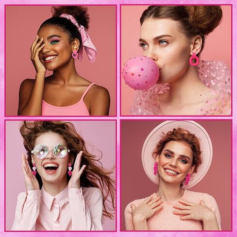 LOFITOR 4 قطع الأقراط الوردية الساخنة للنساء أقراط القلب الوردي الفاتح العصرية الوردي بيان الأقراط أرجواني قطرة تتدلى الأقراط الاكريليك الزهور البتلة الأقراط خفيفة الوزن الوردي الساخن عاشق الأقراط مجموعة in Kuwait