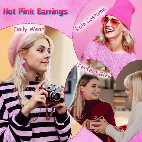 LOFITOR 4 قطع الأقراط الوردية الساخنة للنساء أقراط القلب الوردي الفاتح العصرية الوردي بيان الأقراط أرجواني قطرة تتدلى الأقراط الاكريليك الزهور البتلة الأقراط خفيفة الوزن الوردي الساخن عاشق الأقراط مجموعة in Kuwait