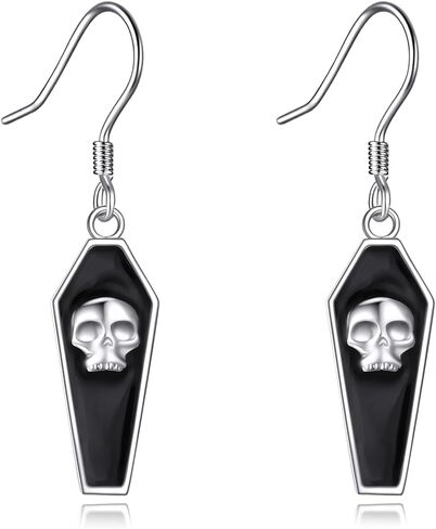 NIFUNAO Coffin Earrings Sterling Silver Skull Head Dangle Earrings Halloween Gothic Earrings Spooky Earrings Halloween Jewelry for Women Girls in Kuwait