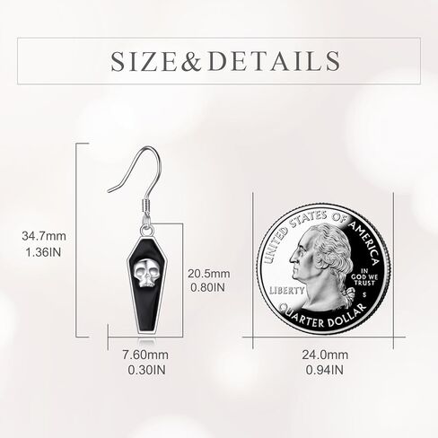NIFUNAO Coffin Earrings Sterling Silver Skull Head Dangle Earrings Halloween Gothic Earrings Spooky Earrings Halloween Jewelry for Women Girls in Kuwait