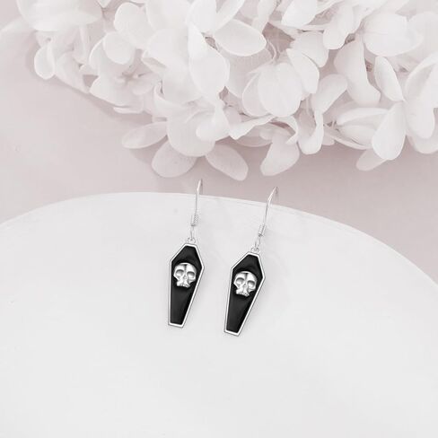 NIFUNAO Coffin Earrings Sterling Silver Skull Head Dangle Earrings Halloween Gothic Earrings Spooky Earrings Halloween Jewelry for Women Girls in Kuwait