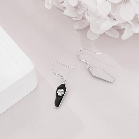 NIFUNAO Coffin Earrings Sterling Silver Skull Head Dangle Earrings Halloween Gothic Earrings Spooky Earrings Halloween Jewelry for Women Girls in Kuwait