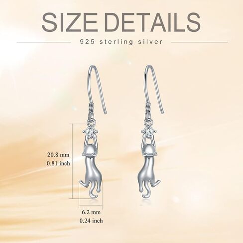 RJK Cat Earrings Sterling Silver Cat Earrings for Women Cat Dangle Earrings with CZ Ball Cat jewelry Cat Gifts for Cat Lovers Birthday Christmas Gifts for Teen Girls in Saudi Arabia