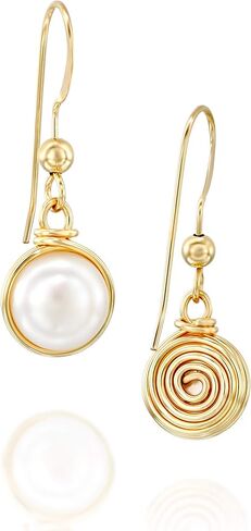 أقراط مرصعة بالذهب عيار 14 قيراط ملفوفة يدويًا مقاس 8 مم أو 10 مم مجوهرات الزفاف وهدايا وصيفات العروس in Kuwait