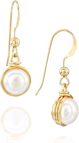 أقراط مرصعة بالذهب عيار 14 قيراط ملفوفة يدويًا مقاس 8 مم أو 10 مم مجوهرات الزفاف وهدايا وصيفات العروس in Kuwait