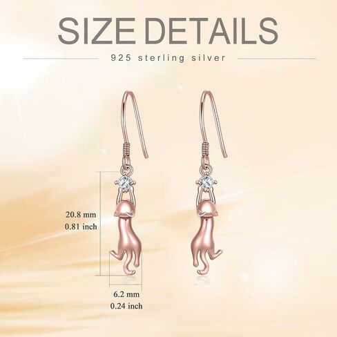 RJK Cat Earrings Sterling Silver Cat Earrings for Women Cat Dangle Earrings with CZ Ball Cat jewelry Cat Gifts for Cat Lovers Birthday Christmas Gifts for Teen Girls in Saudi Arabia
