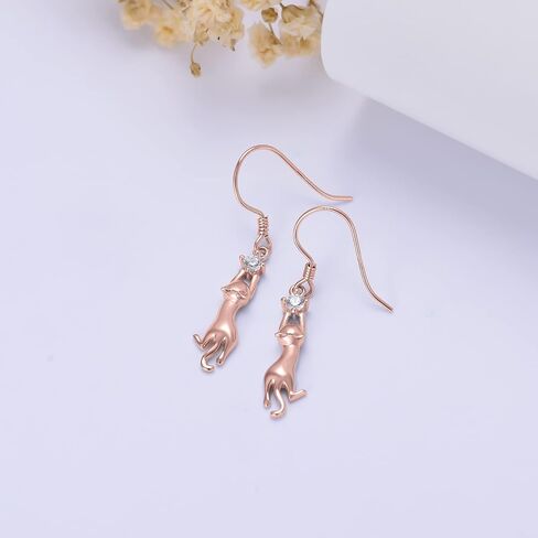 RJK Cat Earrings Sterling Silver Cat Earrings for Women Cat Dangle Earrings with CZ Ball Cat jewelry Cat Gifts for Cat Lovers Birthday Christmas Gifts for Teen Girls in Saudi Arabia