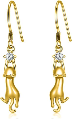 RJK Cat Earrings Sterling Silver Cat Earrings for Women Cat Dangle Earrings with CZ Ball Cat jewelry Cat Gifts for Cat Lovers Birthday Christmas Gifts for Teen Girls in Saudi Arabia