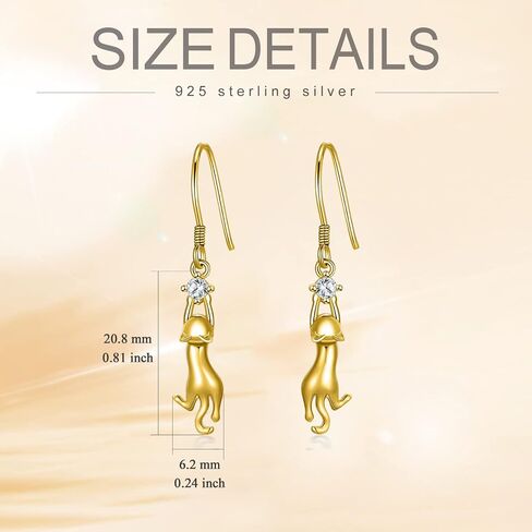 RJK Cat Earrings Sterling Silver Cat Earrings for Women Cat Dangle Earrings with CZ Ball Cat jewelry Cat Gifts for Cat Lovers Birthday Christmas Gifts for Teen Girls in Saudi Arabia