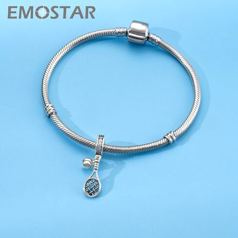 حذاء EMOSTAR المتلألئ بكعب عالٍ مع قلادة على شكل فيونكة، قلب مع ملاحظات موسيقية متدلية على شكل جيتار، خرز رياضي لمضرب تنس الريشة من الفضة الإسترلينية 925، يناسب محبي الموسيقى/سوار DIY أوروبي in Kuwait