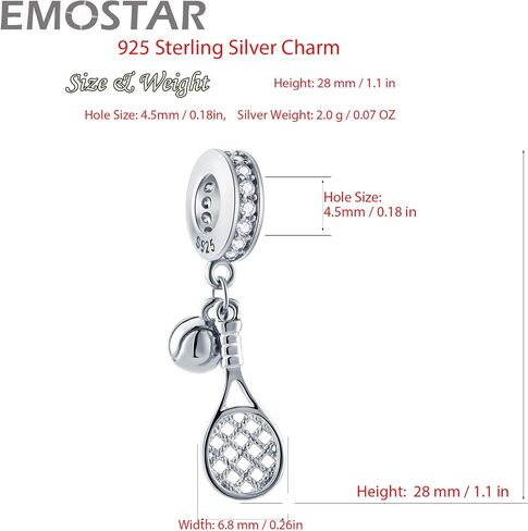 حذاء EMOSTAR المتلألئ بكعب عالٍ مع قلادة على شكل فيونكة، قلب مع ملاحظات موسيقية متدلية على شكل جيتار، خرز رياضي لمضرب تنس الريشة من الفضة الإسترلينية 925، يناسب محبي الموسيقى/سوار DIY أوروبي in Kuwait