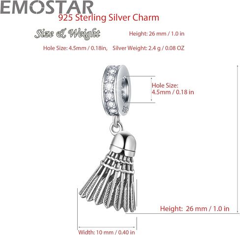 حذاء EMOSTAR المتلألئ بكعب عالٍ مع قلادة على شكل فيونكة، قلب مع ملاحظات موسيقية متدلية على شكل جيتار، خرز رياضي لمضرب تنس الريشة من الفضة الإسترلينية 925، يناسب محبي الموسيقى/سوار DIY أوروبي in Kuwait