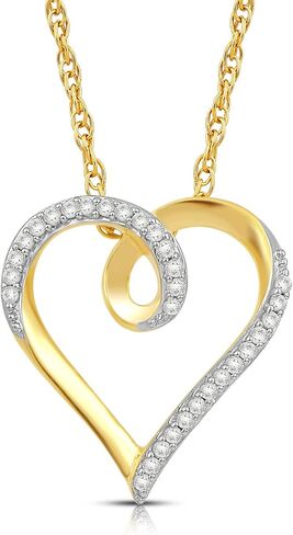 Jewelili 10k Yellow Gold Heart Pendant Necklace with Natural White Round Diamonds, 1/10 cttw, 18" Gold Filed Rope Chain in Saudi Arabia