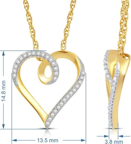 Jewelili 10k Yellow Gold Heart Pendant Necklace with Natural White Round Diamonds, 1/10 cttw, 18" Gold Filed Rope Chain in Saudi Arabia