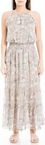 Max Studio Women's Georgette Sleeveless Embroidered Neck Maxi Dress in Saudi Arabia