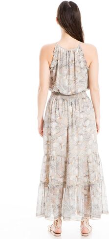 Max Studio Women's Georgette Sleeveless Embroidered Neck Maxi Dress in Saudi Arabia