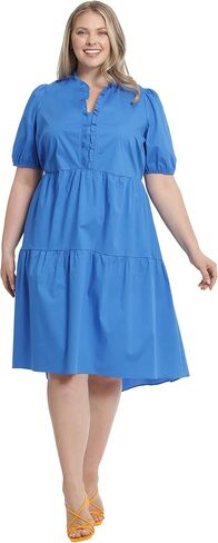 London Times Women's Short Sleeve Ruffle V-Neck Tiered Hi-Low Tent Dress in Saudi Arabia