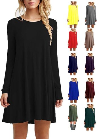 توبونسكي فستان كاجوال سادة بتصميم تي شيرت فضفاض للنساء in Kuwait