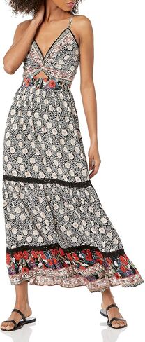 Angie Women's Spag Strap Deep Vneck Maxi Dress with Center Cutout in Saudi Arabia