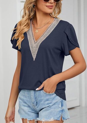 قمصان نسائية صيفية كاجوال أنيقة بأكمام قصيرة ورقبة على شكل حرف V وبلوزات عصرية in Kuwait