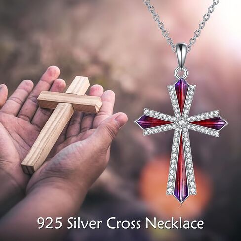 YAFEINI Cross Necklace 925 Sterling Silver Cubic Zirconia CZ Cross Crucifix Pendant Necklace Jewelry for Women Men Girls in Saudi Arabia