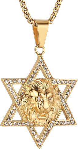 HZMAN 18K Gold Plated Lion Head Necklace Pendant for Men Boys Stainless Steel Hip Hop Rock Lion King Necklaces Charm Animal Amulet Jewelry in Saudi Arabia