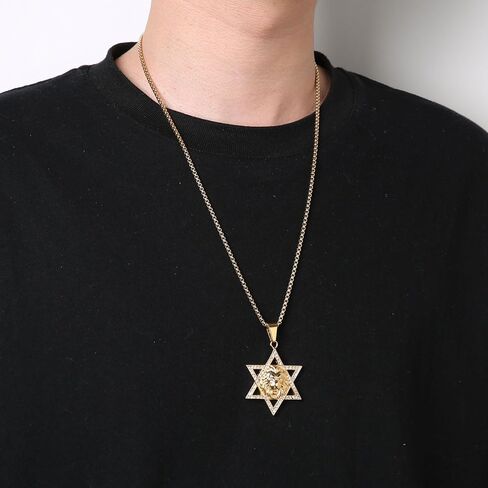HZMAN 18K Gold Plated Lion Head Necklace Pendant for Men Boys Stainless Steel Hip Hop Rock Lion King Necklaces Charm Animal Amulet Jewelry in Saudi Arabia