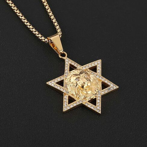 HZMAN 18K Gold Plated Lion Head Necklace Pendant for Men Boys Stainless Steel Hip Hop Rock Lion King Necklaces Charm Animal Amulet Jewelry in Saudi Arabia