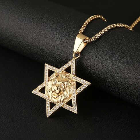 HZMAN 18K Gold Plated Lion Head Necklace Pendant for Men Boys Stainless Steel Hip Hop Rock Lion King Necklaces Charm Animal Amulet Jewelry in Saudi Arabia
