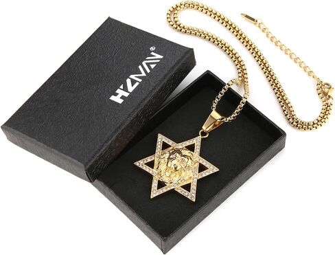 HZMAN 18K Gold Plated Lion Head Necklace Pendant for Men Boys Stainless Steel Hip Hop Rock Lion King Necklaces Charm Animal Amulet Jewelry in Saudi Arabia