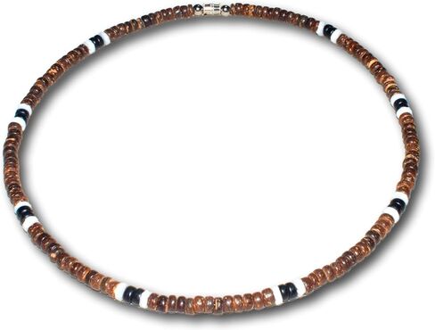 Native Treasure Mens and Womens Tropical Summer Beach Necklace From the Philippines, Brown Coconut Beads and White Ark Shells in Saudi Arabia