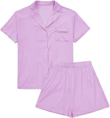 LYANER Women's 2 Piece Short Sleeve Button Down Top and Shorts PJ Set Loungewear Pajama Sets in Saudi Arabia