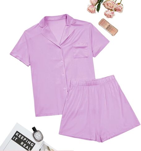 LYANER Women's 2 Piece Short Sleeve Button Down Top and Shorts PJ Set Loungewear Pajama Sets in Saudi Arabia