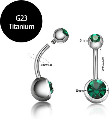 Hypoallergenic 14G 10mm G23 Pure Titanium Internally Threaded Belly Button Rings Petite Navel Ring for Women Body Piercing Jewelry Colorful CZ ASTM F136 Belly Bars in Saudi Arabia