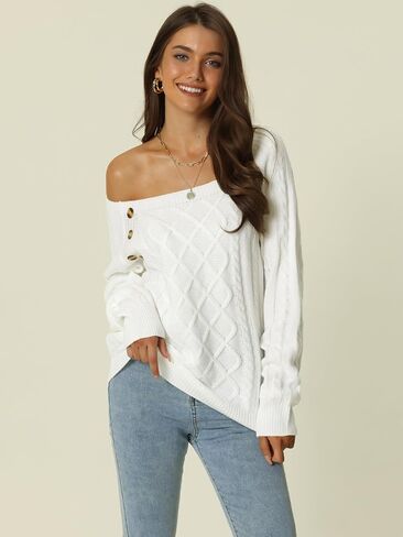Seta T سترات نسائية عادية كابل متماسكة سترة زر ديكور كم طويل البلوز تريكو Crewneck البلوز in Saudi Arabia