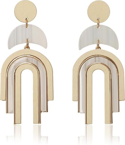 Ozel - Natural Wooden Acrylic Boho Drop Dangle Earrings for Women - Geometric Statement Jewellery - Brown, Black, Magent Red, Olive Green, White beige in Kuwait